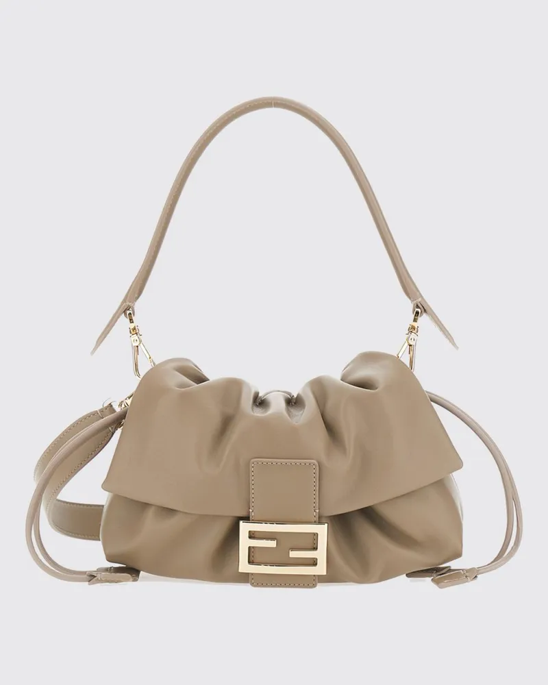 Fendi Mittlere Baguette Schultertasche von aus Lamm-Nappaleder mit Kordelzug Taubengrau