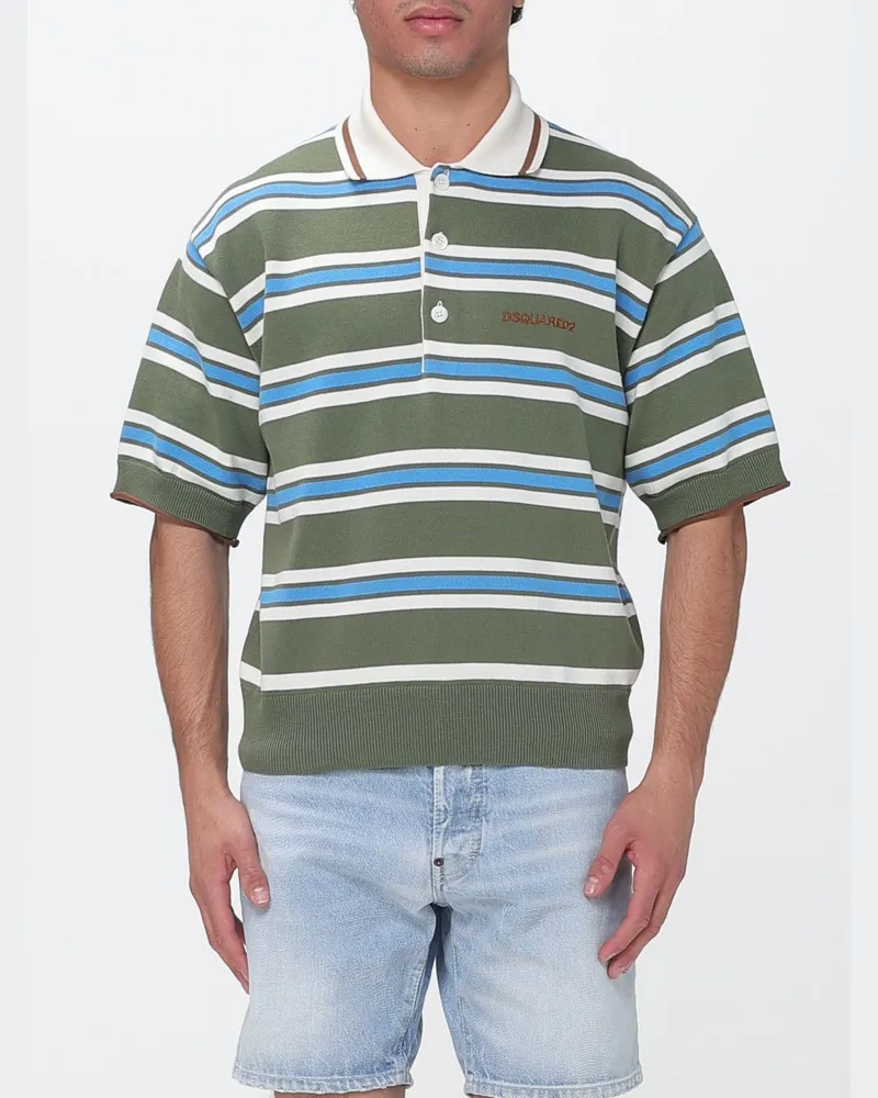 Dsquared2 Gestreiftes Baumwoll-Polohemd mit Logo Weiß