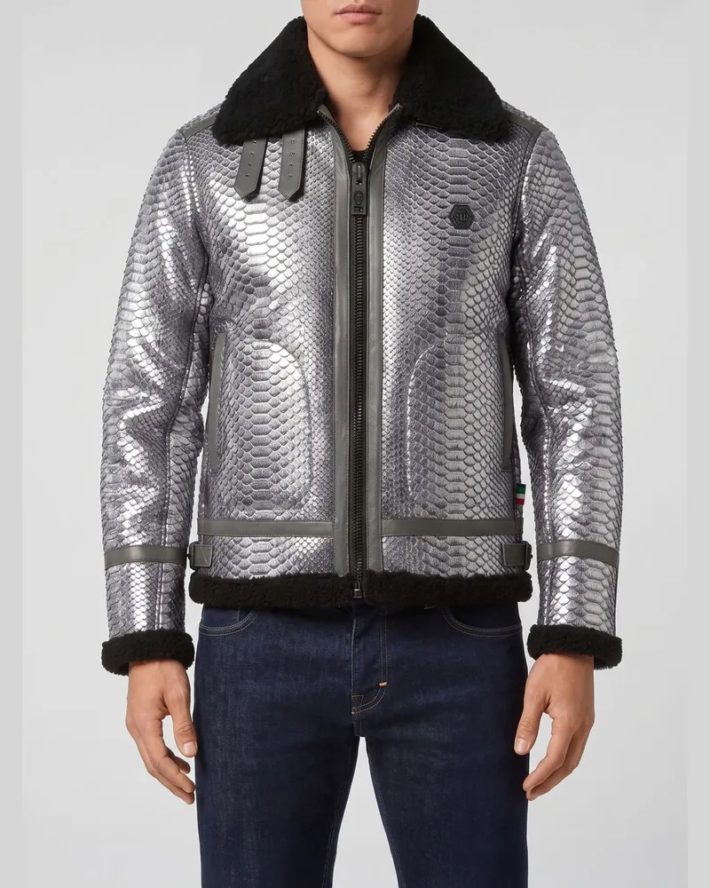 Philipp Plein Jacke aus Schlangenleder Silber