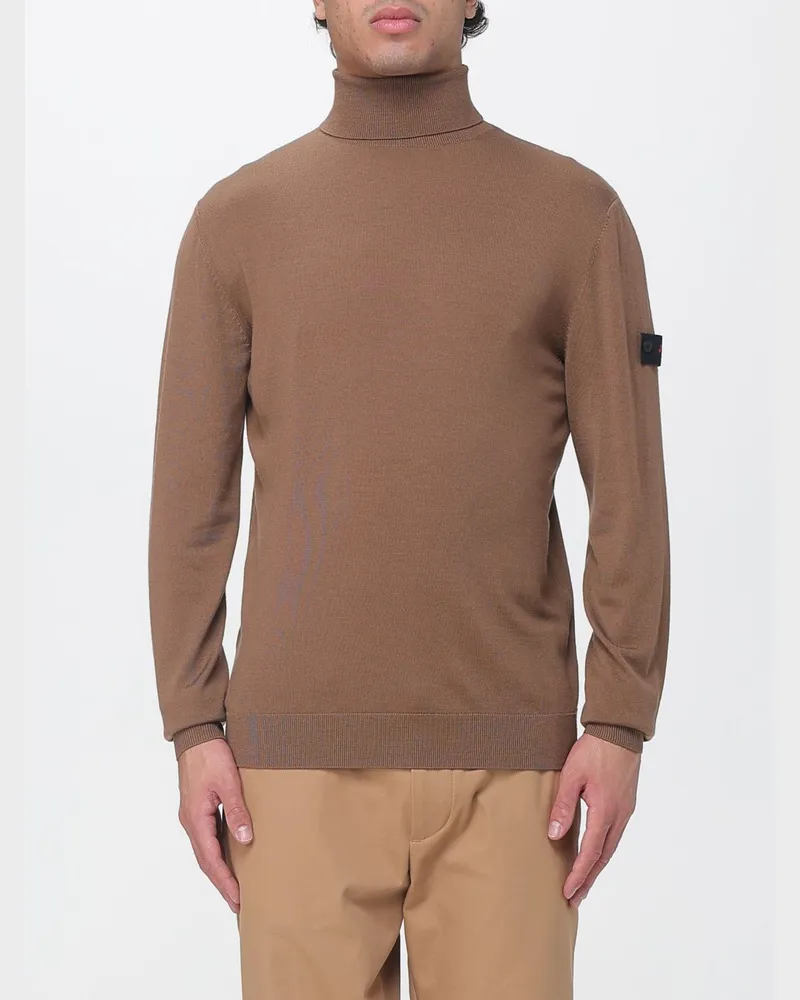 Peuterey Rollkragenpullover aus reiner Wolle mit langen Ärmeln und appliziertem Logo-Patch Haselnuss