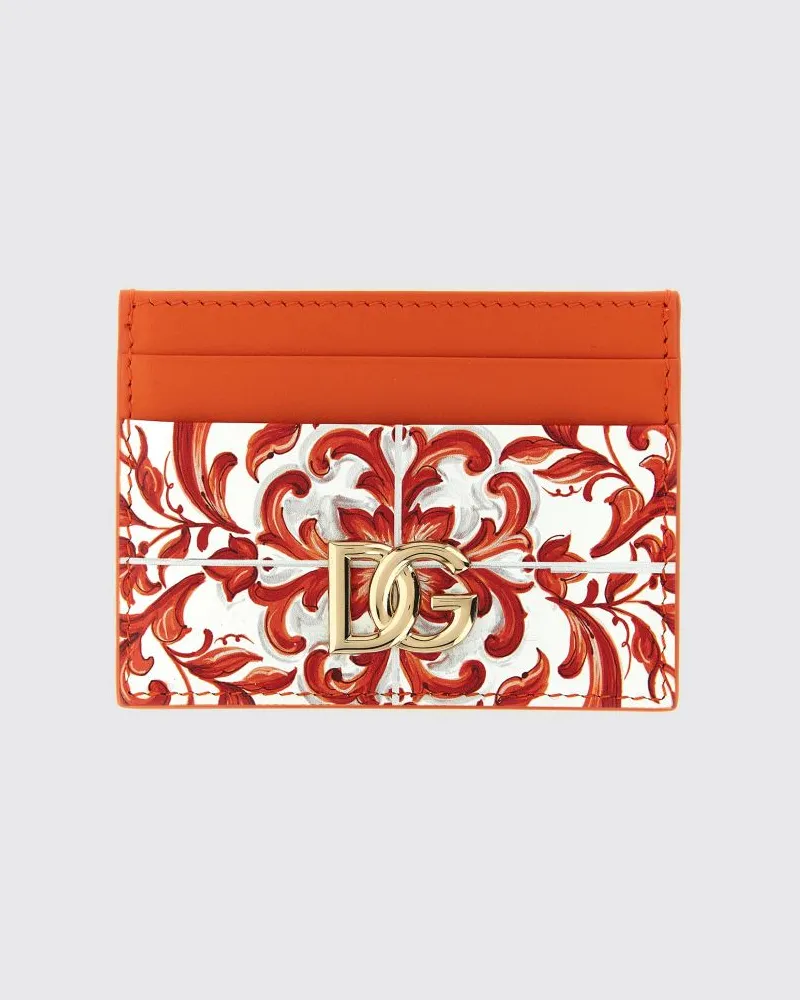 Dolce & Gabbana DOLCE  GABBANA Maiolica Kartenetui Dolce & Gabbana aus Kalbsleder mit DG-Logo Orange