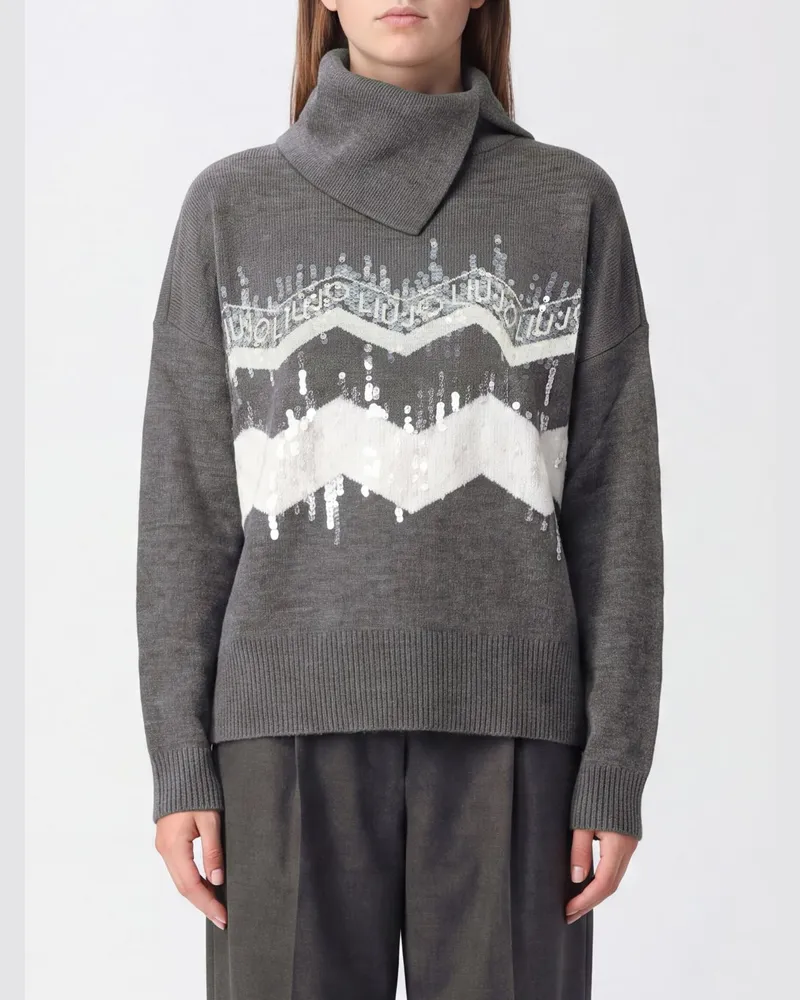 Liu Jo Rollkragenpullover aus Wollmischung mit Zickzackmuster und Pailletten Grau