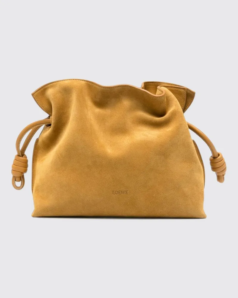Loewe Flamenco Beutel-Clutch aus Veloursleder mit Kordelzug Gelb