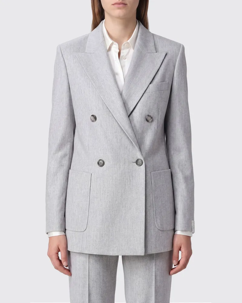 Eleventy Zweireihiger Blazer aus Woll-Kaschmir-Mischung mit fallendem Revers Grau