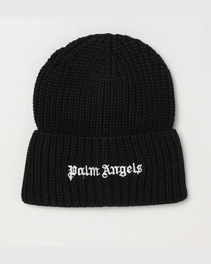 Palm Angels Gerippte Beanie für Jungen aus Baumwollmischung mit Umschlag und Logo Schwarz