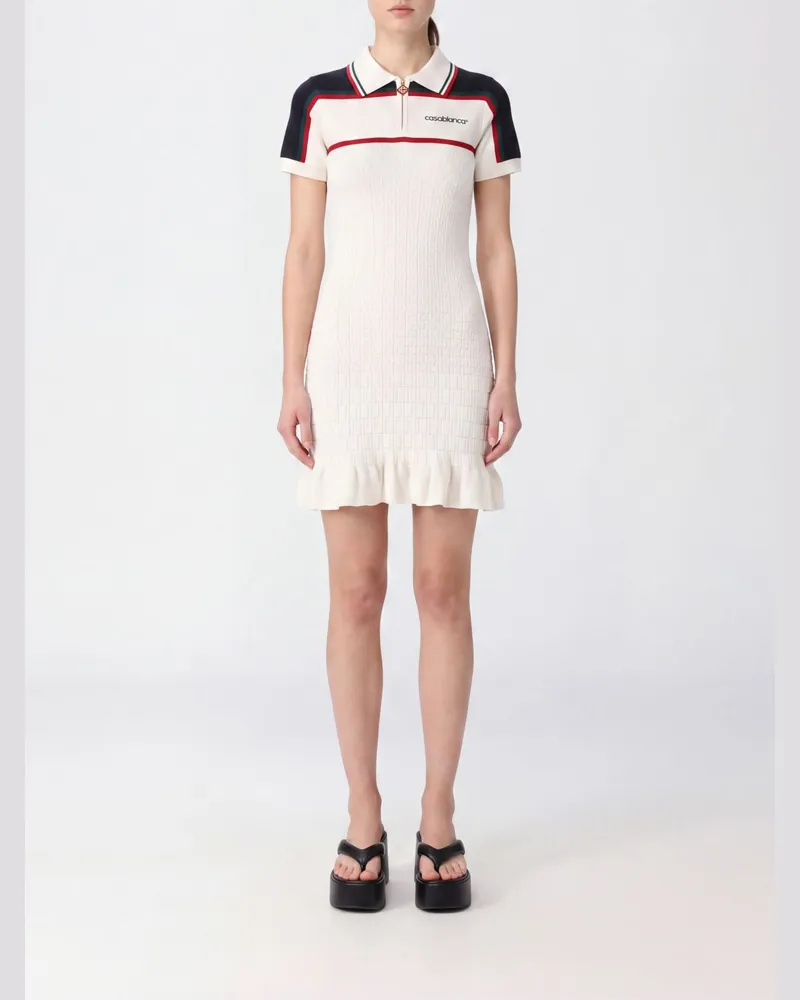 Casablanca Paris Slim-Fit Mini-Polokleid aus gestreiftem Strick mit Rüschensaum Navy