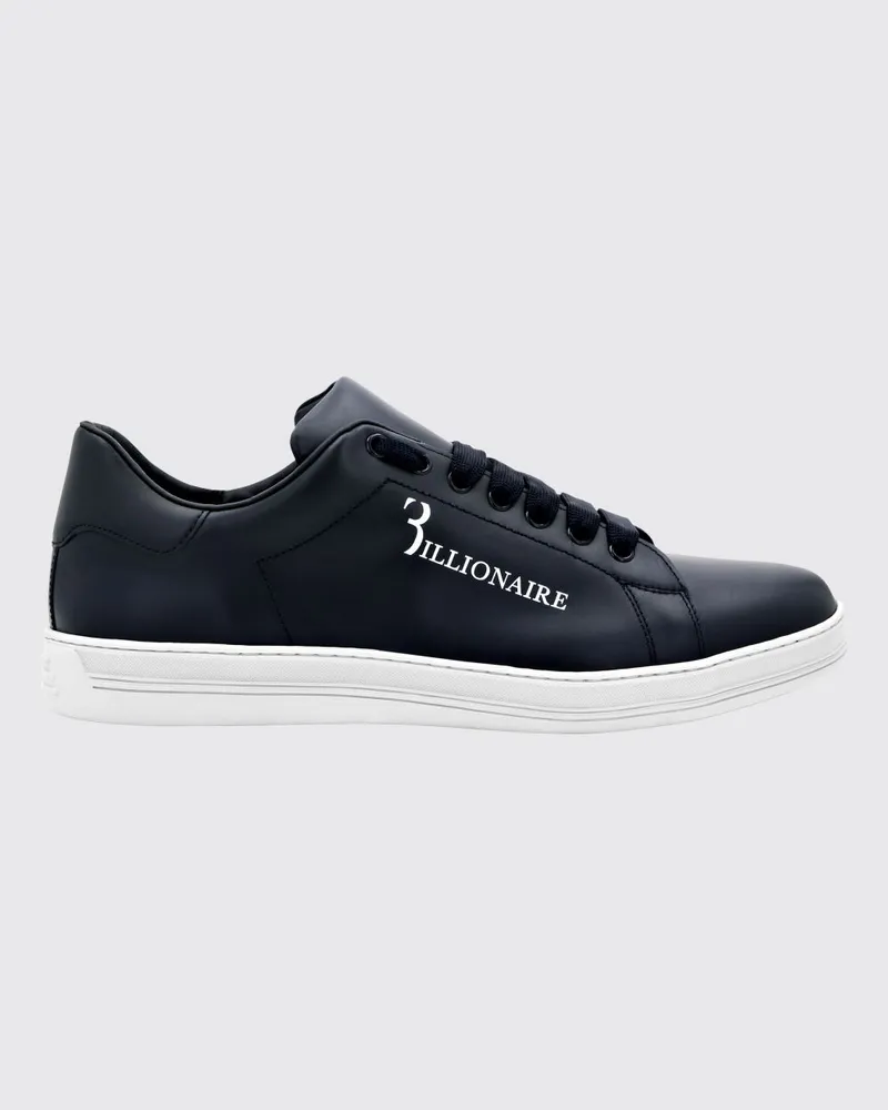Billionaire Low-Top-Sneakers aus Glattleder mit gedrucktem Logo und gepolstertem Knöchel Blau