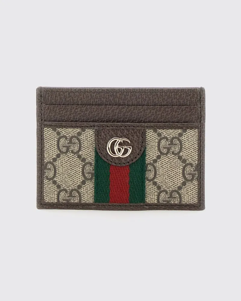 Gucci Flacher Kartenhalter aus GG Supreme-Gewebe mit fünf Kartenfächern Beige