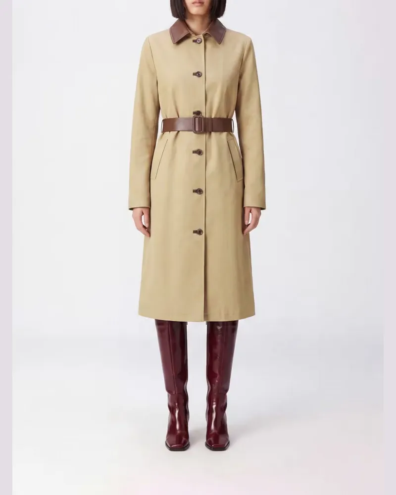 Jacob Cohën Langer Wende-Trenchcoat aus Gabardine mit Lederkragen Camel
