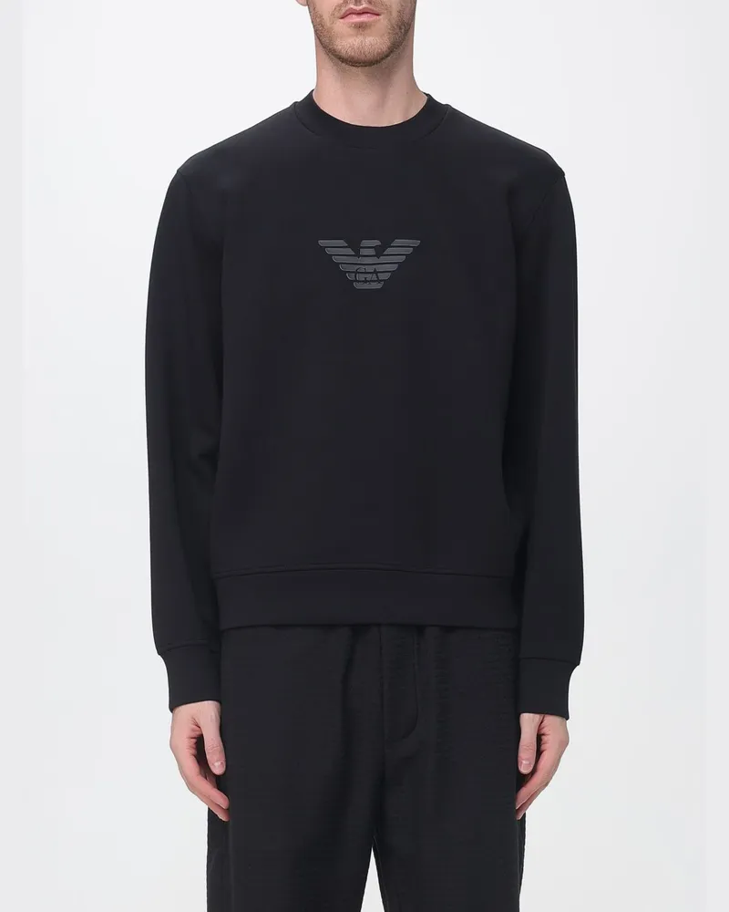 Emporio Armani Baumwoll-Sweatshirt mit kontrastierendem Monogramm-Logo Schwarz