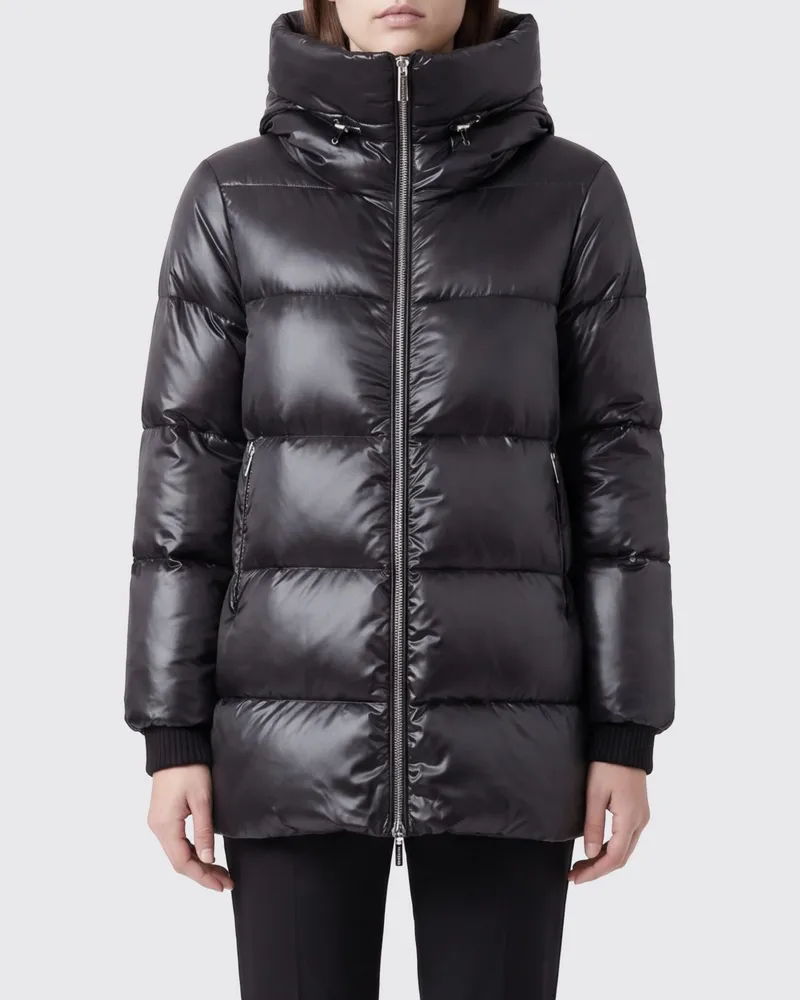 MOORER Kurze Daunenjacke aus gestepptem Nylon mit Trichterkragen und elastischen Bündchen Schwarz