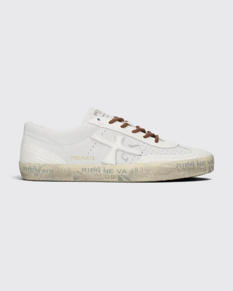Premiata David Low-Top-Sneakers aus Leder und Wildleder mit gepolstertem Knöchel Weiß