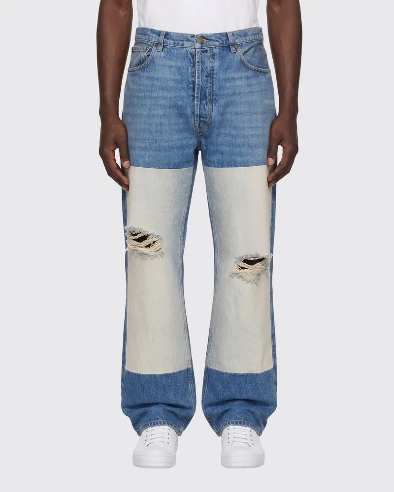 Maison Margiela Straight-Leg Jeans aus Baumwolldenim mit Patchwork-Effekt Blau