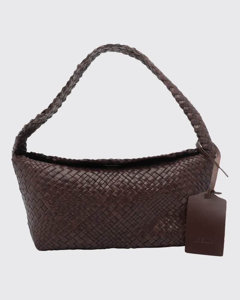 IBELIV Aura Schultertasche aus geflochtenem Kalbsleder mit Klappverschluss Braun
