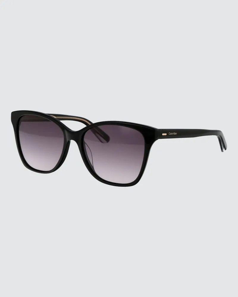 Calvin Klein Cat-Eye-Sonnenbrille aus schwarzem Acetat mit Schriftzug-Logo Schwarz