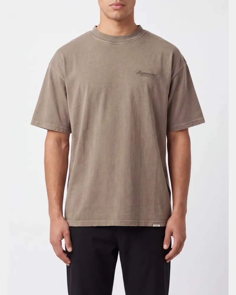REPRESENT Locker geschnittenes Baumwoll-T-Shirt mit Logo-Print hinten Beige