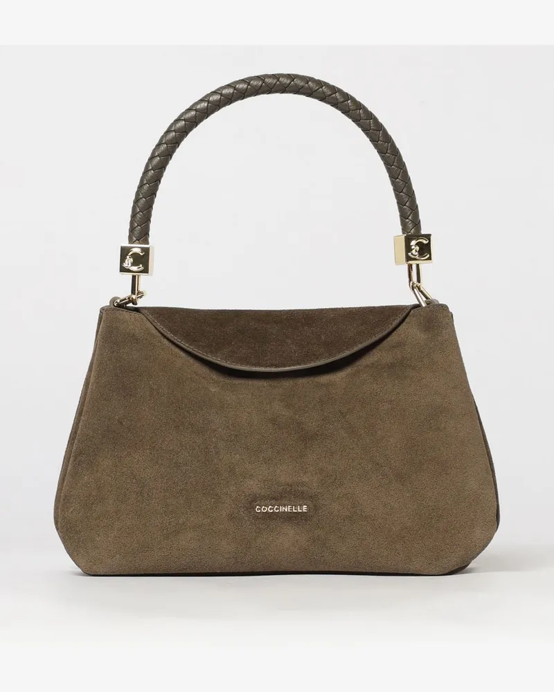 Coccinelle Tiggy Schultertasche aus Leder und Wildleder mit geflochtenem Henkel Mud