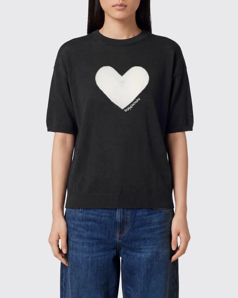 Zadig & Voltaire ZADIG  VOLTAIRE Kurzärmliger Pullover aus 100% Kaschmir mit Herz-Print von Zadig & Voltaire Schwarz