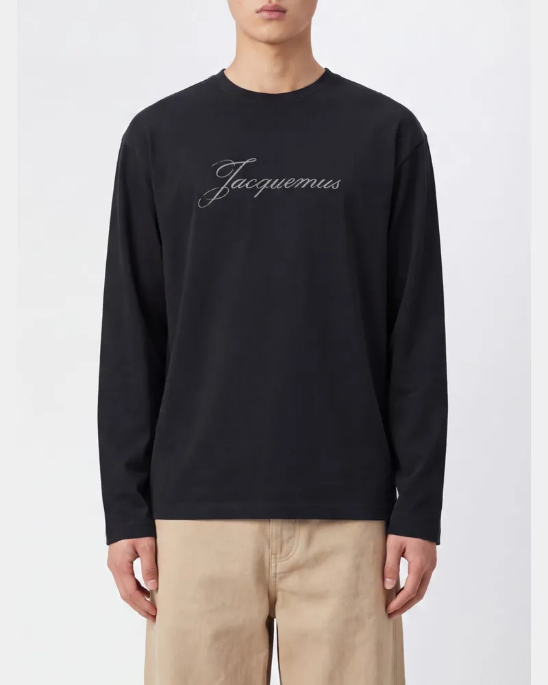 Jacquemus Langärmeliges T-Shirt aus Bio-Baumwolle und Hanf mit Logo Schwarz
