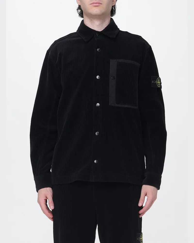 Stone Island Hemdjacke aus Samt mit Kompass-Logo Schwarz