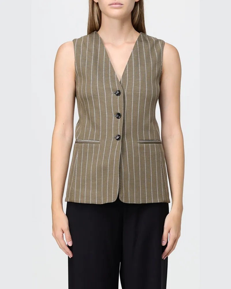 Max Mara Schmal geschnittene Nadelstreifen-Weste aus Wollmischung Beige