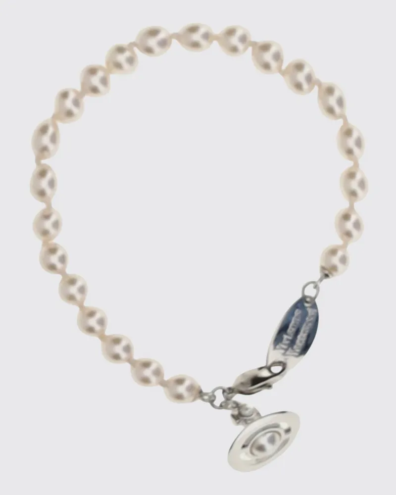 Vivienne Westwood Messing-Armband mit Perlen und Orb-Logo-Anhänger Platinum