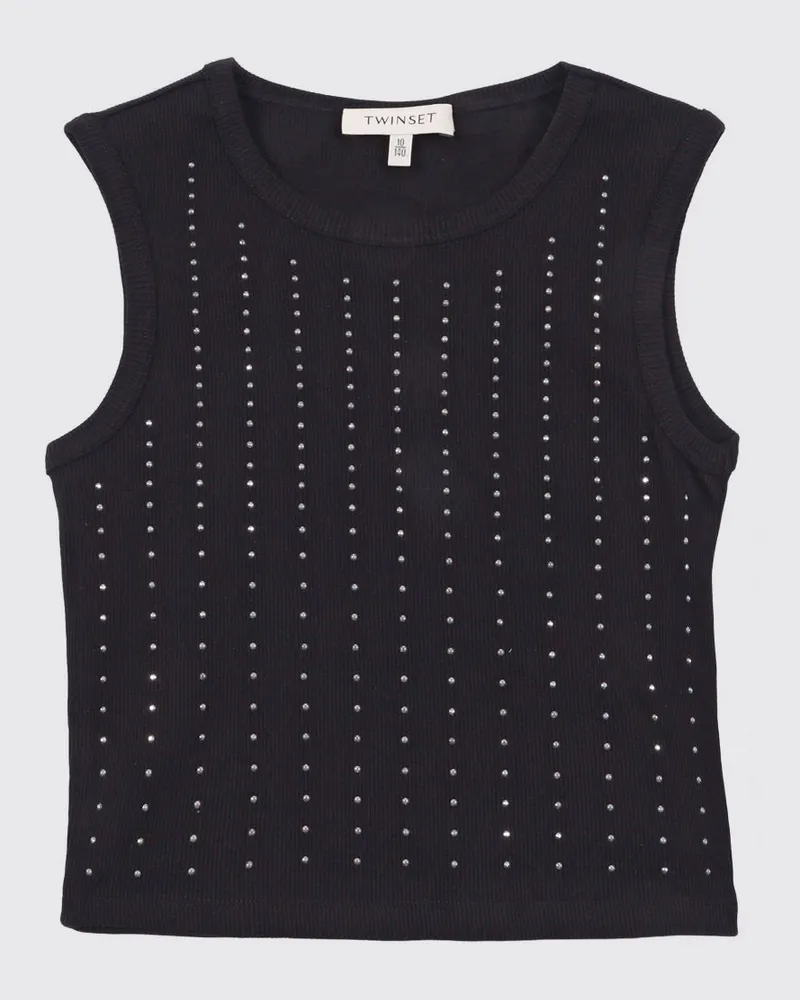Twin-Set Baumwoll-Tanktop mit Strass-Logo Schwarz