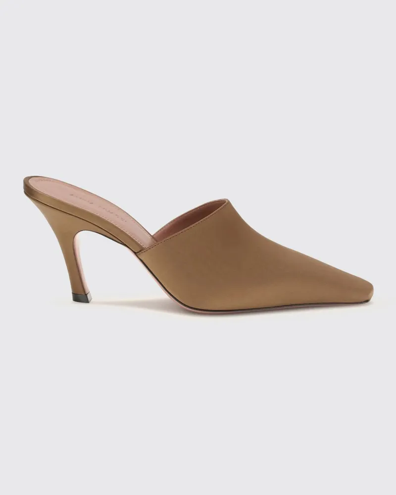 Amina Muaddi Jamie Mules aus Seidensatin Kaffee