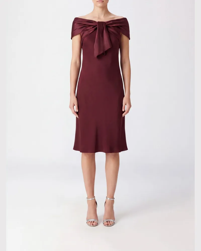 Alberta Ferretti Schulterfreies Midi-Etuikleid aus Satin mit U-Boot-Ausschnitt Rot