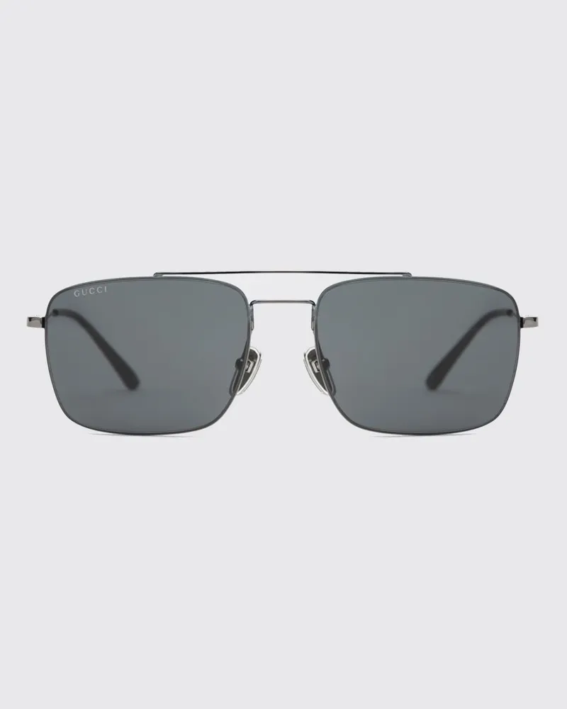 Gucci Rechteckige Piloten-Sonnenbrille aus Metall mit Doppelsteg und GG-Logo Schwarz