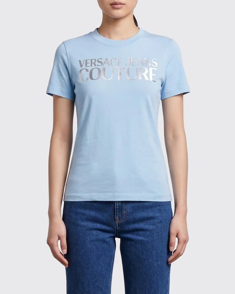 Versace Jeans Baumwoll-T-Shirts mit Logo Hellblau