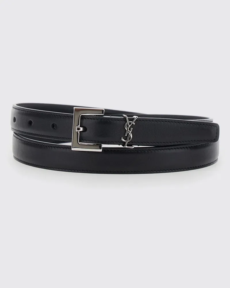 Saint Laurent Cassandre Gürtel aus Hirschleder mit YSL-Monogramm-Schnalle Schwarz