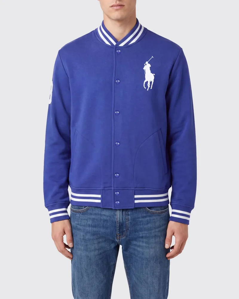 Ralph Lauren Bomberjacke aus Baumwollmischung mit gesticktem Pony-Logo Blau