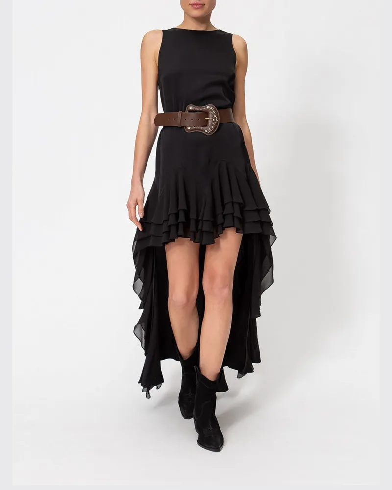 Twin-Set Asymmetrisches langes Abendkleid von aus Viskose mit Rüschen Schwarz