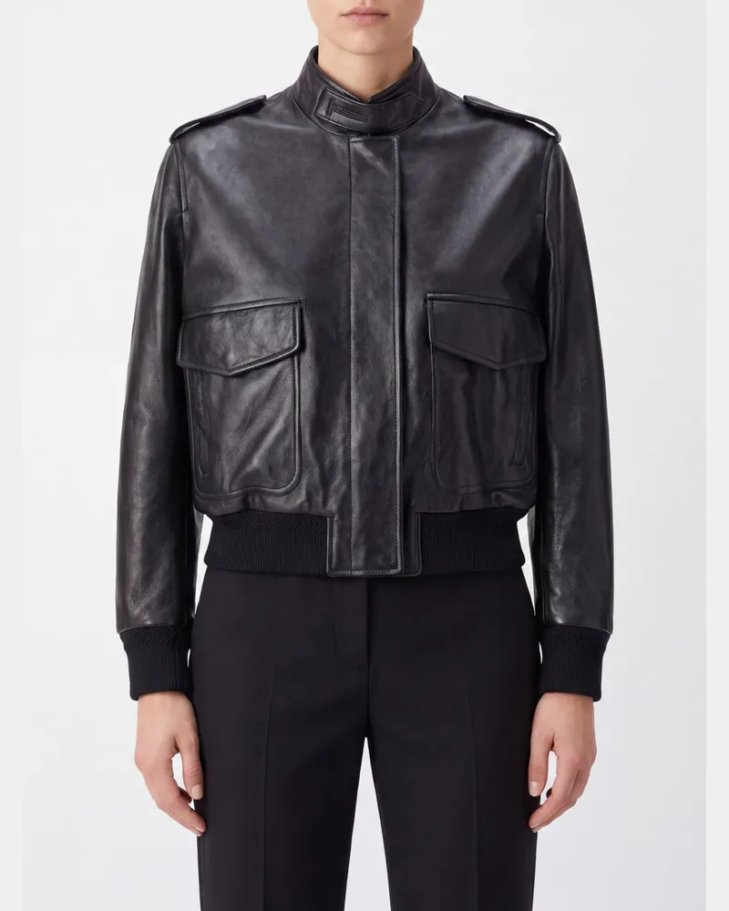 Tom Ford Bomberjacke aus Lammleder mit Stehkragen und Schulterklappen Schwarz