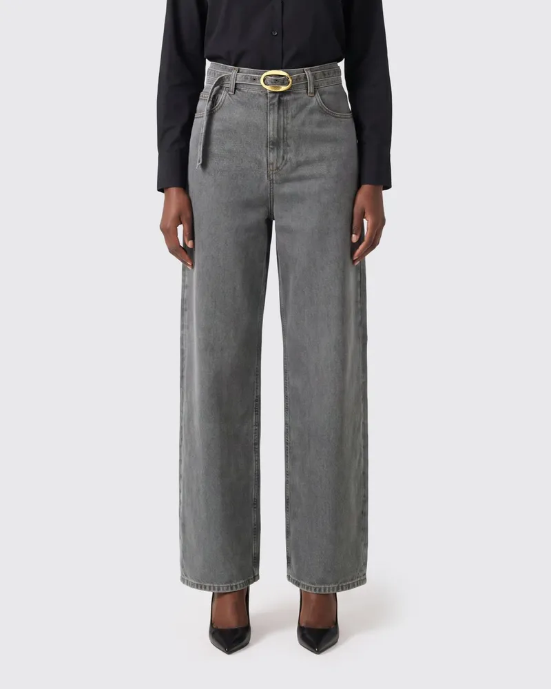 Twin-Set High-Waist Wide-Leg-Jeans aus Baumwolldenim mit verstellbarem Gürtel Grau