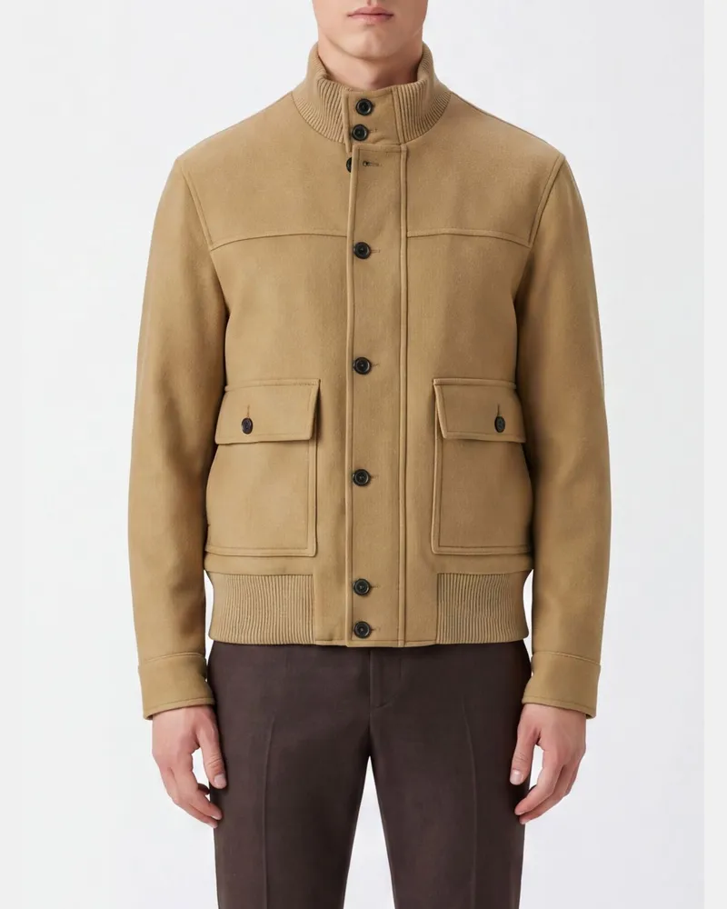LARDINI Bomberjacke aus Woll-Kaschmir-Mischung mit hohem Kragen Braun