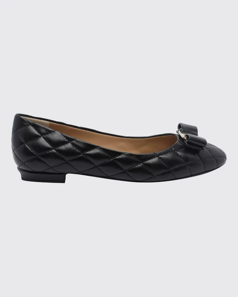 Ferragamo Varina Ballerinas aus gestepptem Nappaleder mit Schleife Schwarz