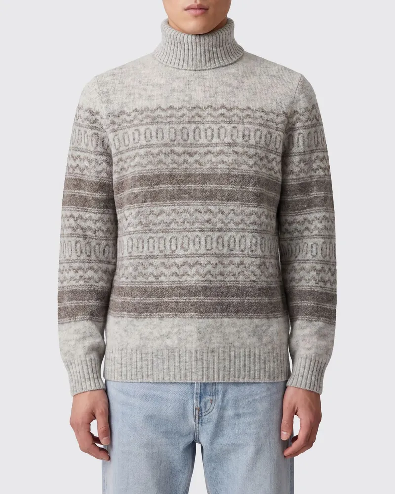 Brunello Cucinelli Rollkragenpullover aus Kaschmir und Wolle mit Jacquardmuster Grau