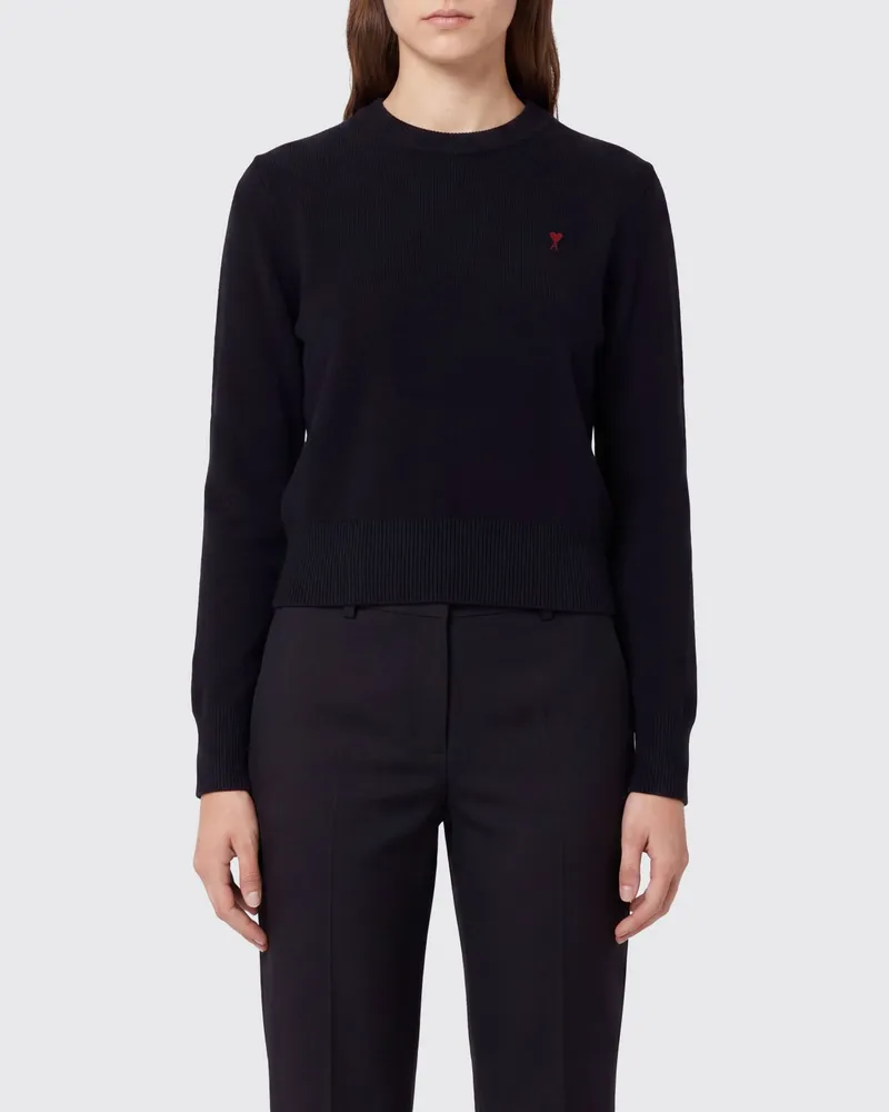 AMI Paris Slim-Fit-Pullover aus Merinowolle mit gesticktem Ami de Coeur-Logo Navy