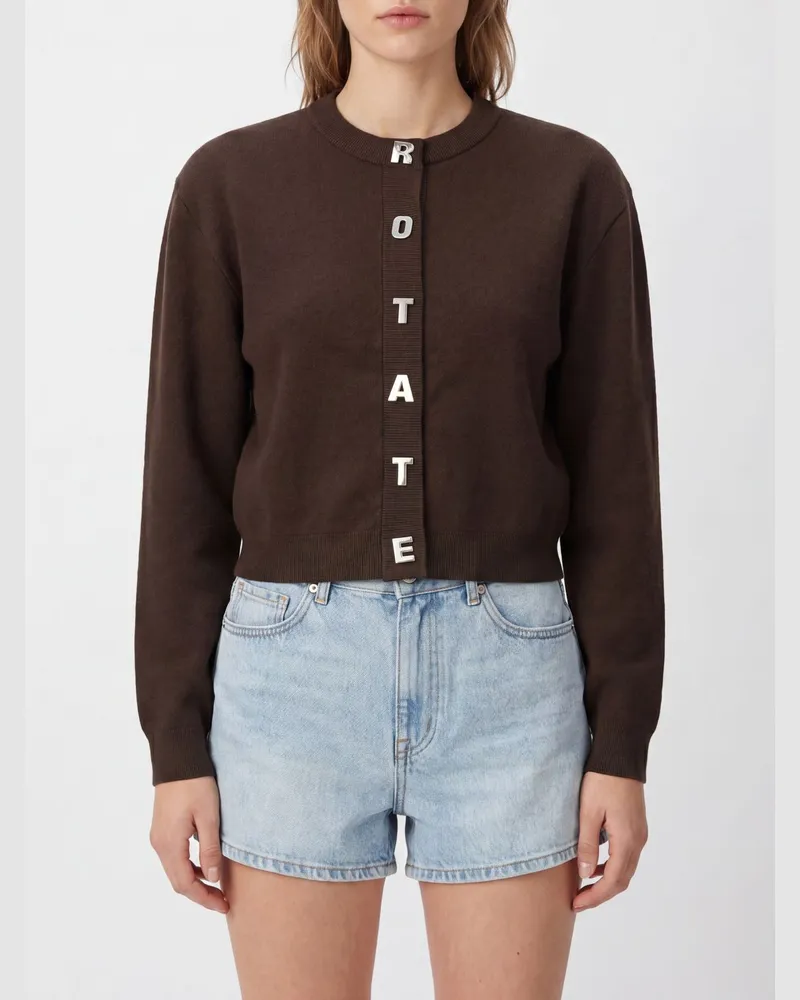 ROTATE Birger Christensen Rundhals-Cardigan aus Baumwolle und Kaschmir mit Logo-Schriftzug Braun