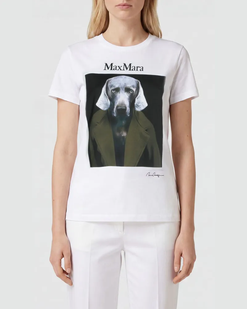 Max Mara Slim-Fit-T-Shirt aus Baumwolle mit Grafik-Print und Kontrast-Logo Kaki