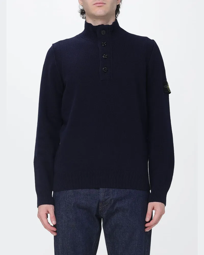Stone Island Rollkragenpullover aus Schurwolle mit Compass-Logo-Patch Blau