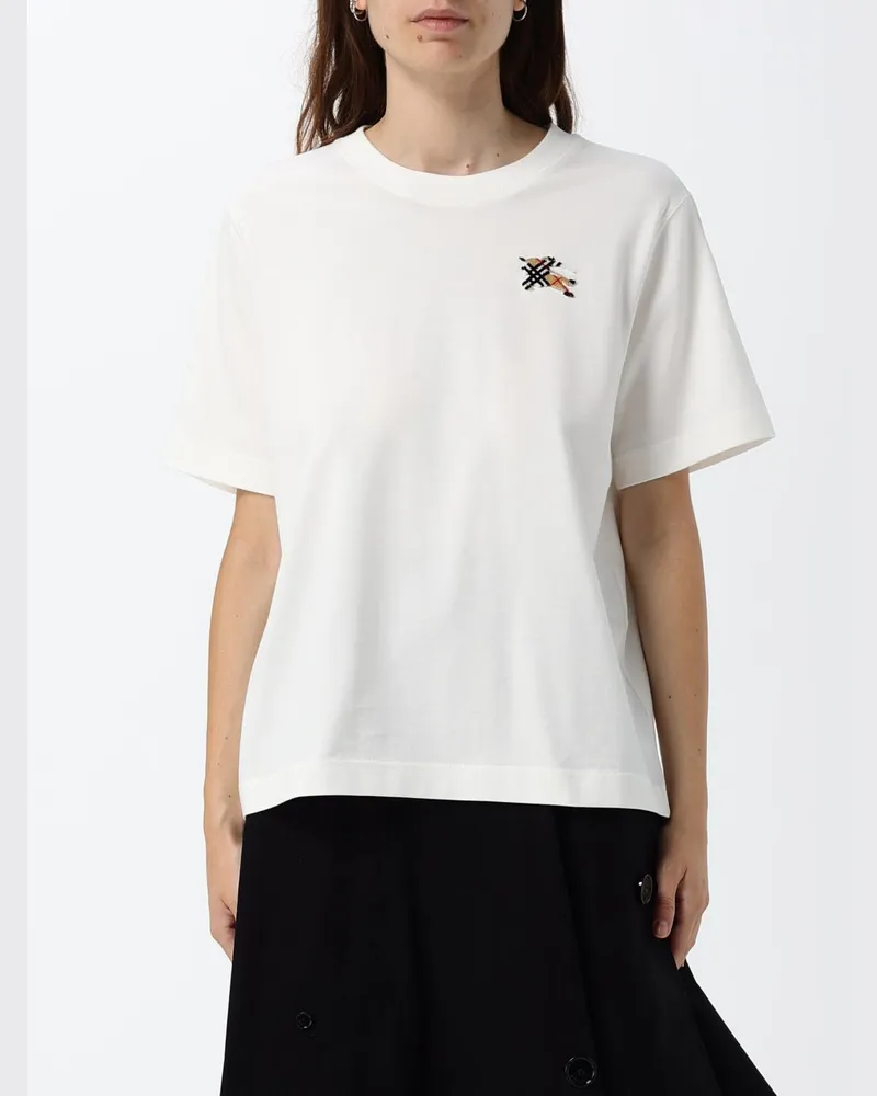 Burberry Baumwoll-T-Shirt mit Equestrian Knight-Logo und überschnittenen Schultern Weiß