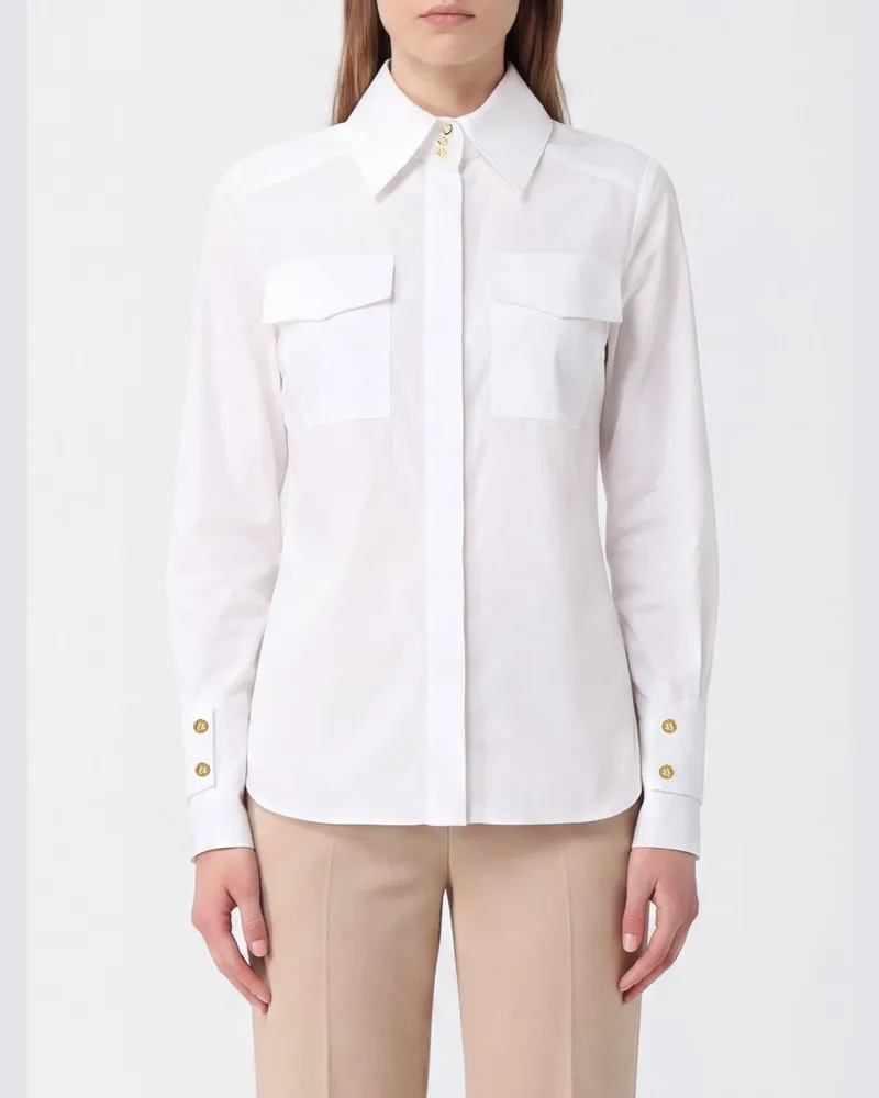 Elisabetta Franchi Slim Fit Hemd aus Baumwollpopeline mit Taschen Weiß