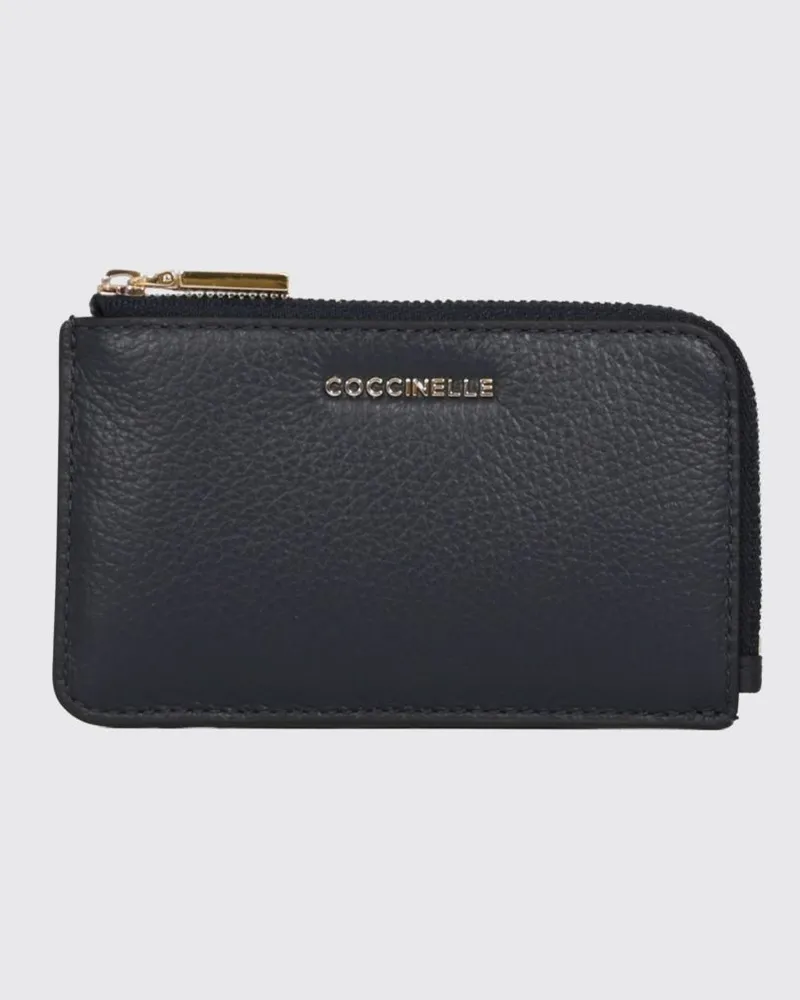 Coccinelle Gestreifter Metallic Soft Kartenhalter mit Reißverschluss von aus genarbtem Leder Blau
