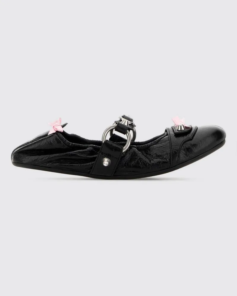 Balenciaga City Arena Leder-Ballerinas mit Schleifen Schwarz