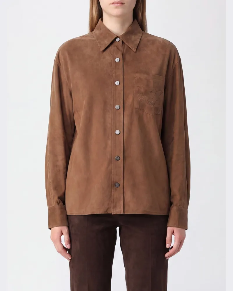 Pinko Hemd aus Cupro-Viskose-Twill mit überschnittenen Schultern Braun