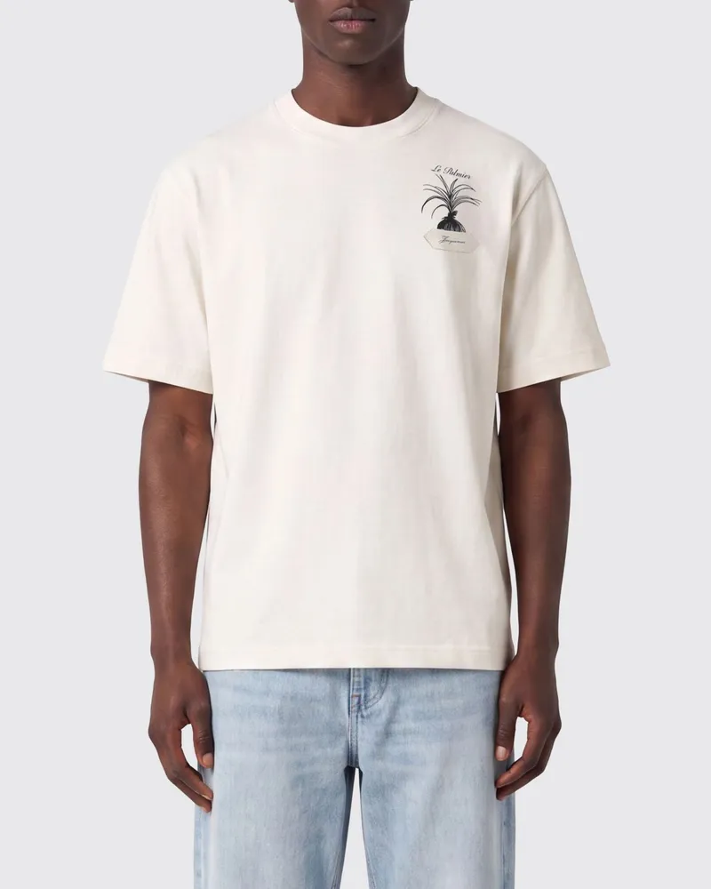 Jacquemus Baumwoll-T-Shirt mit Kontrastlogo und überschnittenen Schultern Weiß