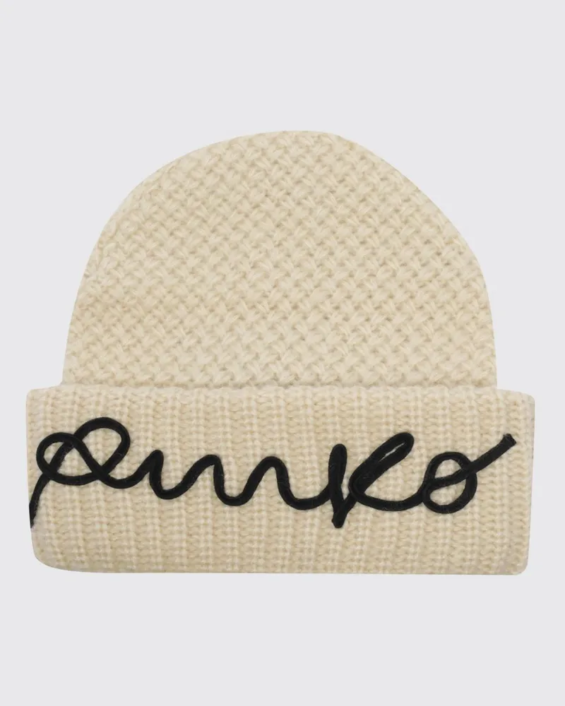 Pinko Rippstrick-Beanie mit Umschlag und gesticktem Logo Gelb